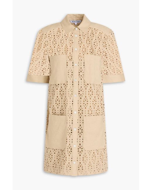 Veronica Beard Natural Rafaela Broderie Anglaise Cotton And Linen Mini Shirt Dress