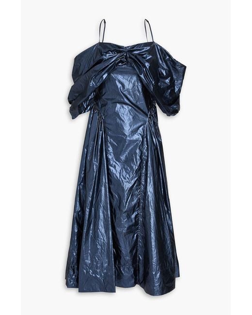 Rejina Pyo Blue Dora Cold-Shoulder Lamé Midi Dress