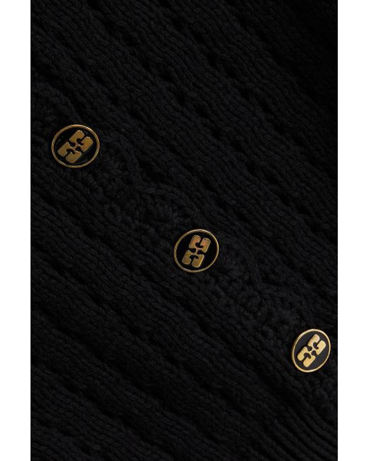 Ganni Black Crochet Knit Cotton Cardigan