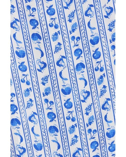 HVN Blue Nora Printed Silk Crepe De Chine Midi Dress