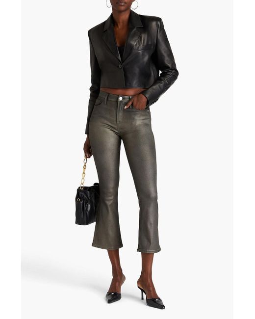 FRAME Gray Le Crop Mini Boot Coated High-rise Bootcut Jeans