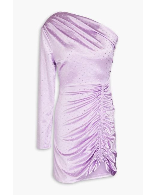 Maje Purple One-sleeve Crystal-embellished Satin Mini Dress