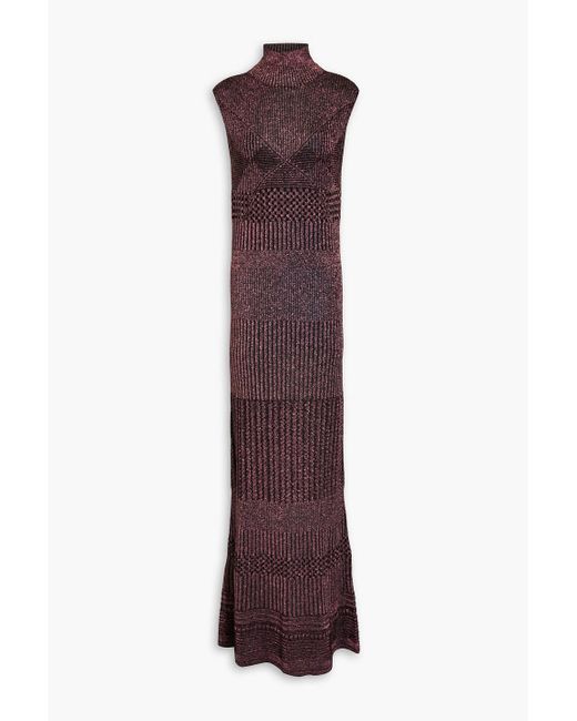 Missoni Purple Open-Back Metallic Jacquard-Knit Maxi Dress