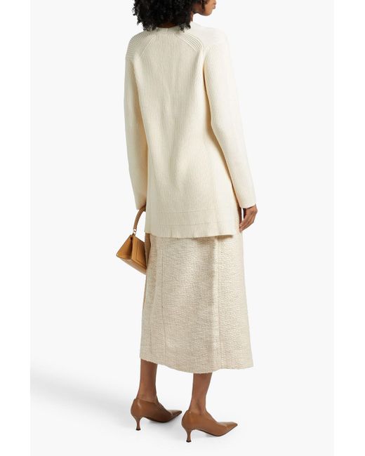 Another Tomorrow White Pullover aus einer gerippten merinowollmischung