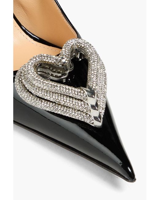 Mach & Mach Black Triple Heart Crystal-Embellished Patent-Leather Pumps