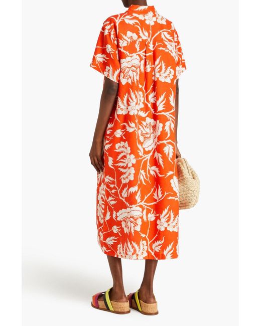 Mara Hoffman Orange Abbie Floral-print Hemp Midi Shirt Dress