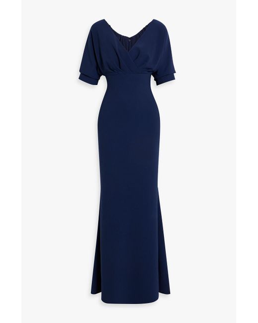 Badgley Mischka Blue Draped Crepe Gown
