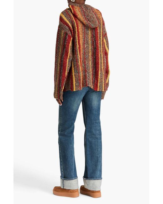 The Elder Statesman Orange Striped Wool-blend Hooded Sweater