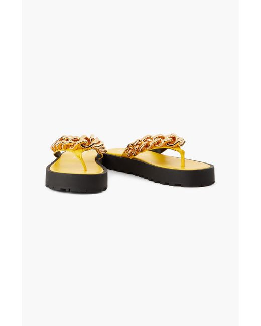 Versace Yellow Chain-embellished Leather Flip Flops