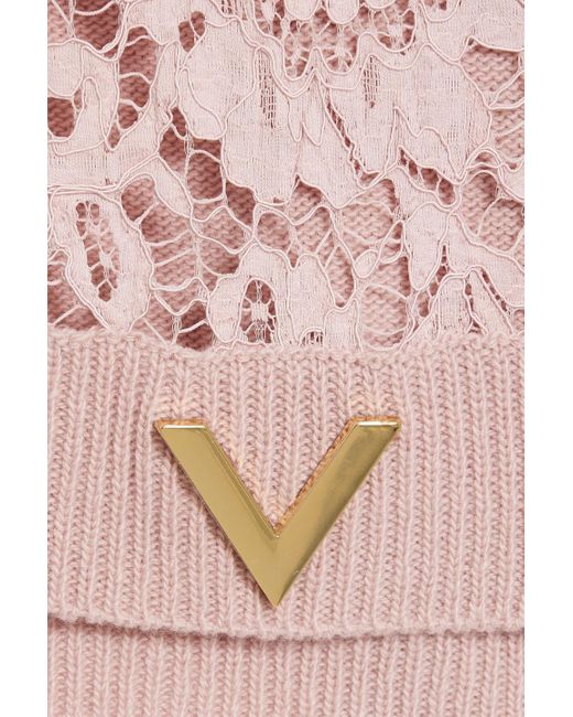 Valentino Garavani Pink Pullover aus einer woll-kaschmirmischung mit einsätzen aus schnurgebundener spitze