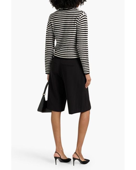 Anine Bing Black Gwen Striped Pointelle-Knit Merino Wool And Cashmere-Blend Cardigan