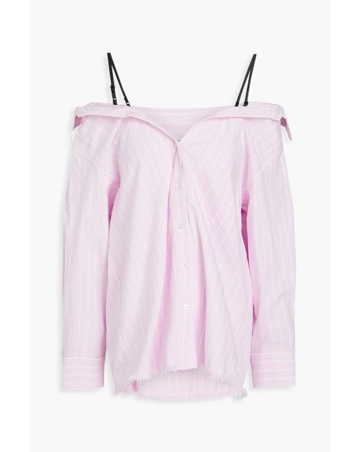 T By Alexander Wang Pink Gestreiftes hemd aus baumwoll-oxford mit cut-outs