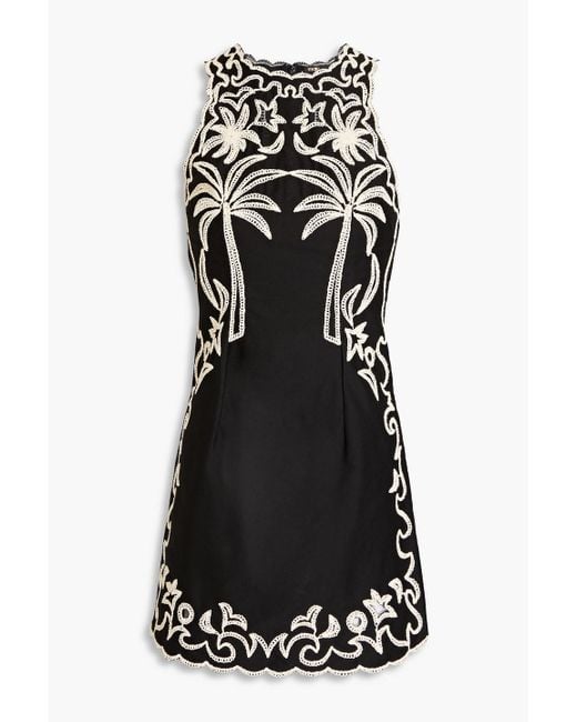 Maje Black Embroidered Cotton-twill Mini Dress