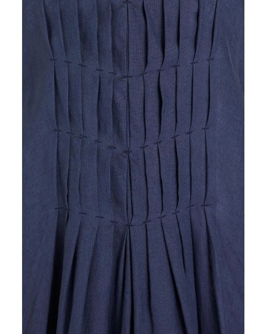 Emporio Armani Blue Pleated Linen Midi Dress