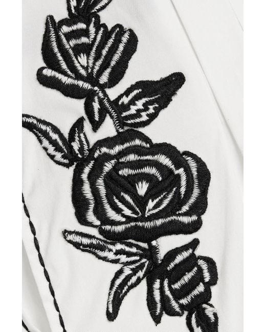 Carolina Herrera White Embroidered Cotton-blend Poplin Top