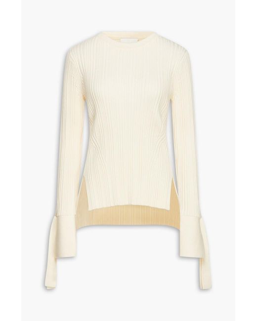 3.1 Phillip Lim White Tie-Detailed Ribbed Wool-Blend Sweater