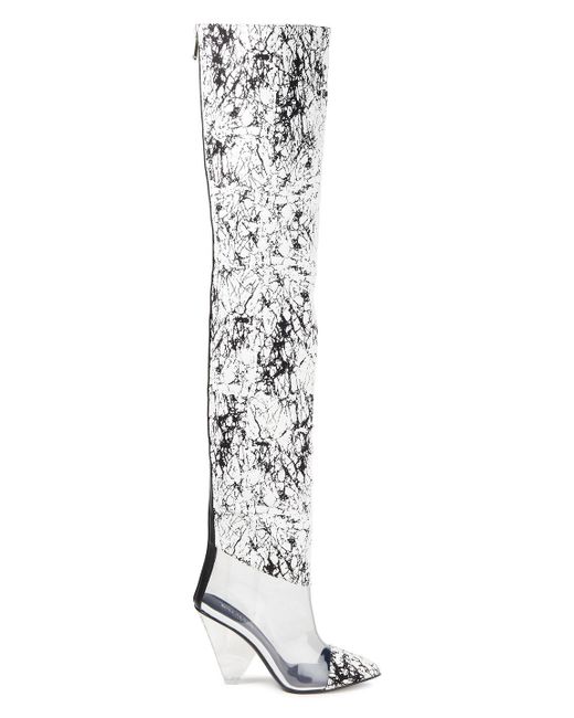 Balmain Marbled Woven And Pvc Thigh Boots in White | Lyst Canada