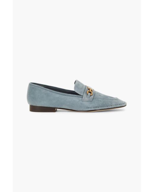 Tory Burch Blue Perrine Embellished Suede Loafers