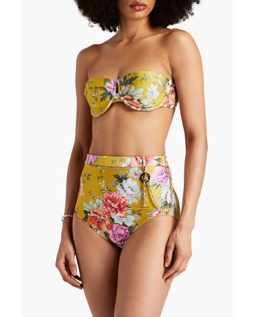 Zimmermann Yellow Floral-print Underwired Bandeau Bikini Top