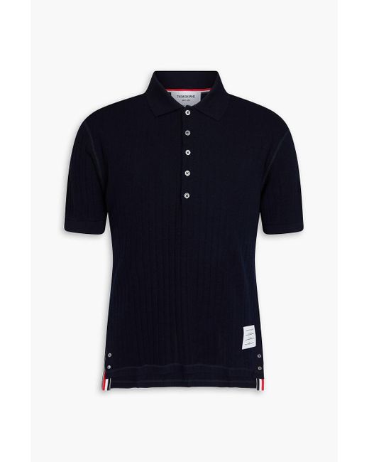Thom Browne Blue Ribbed Wool Polo Shirt for men