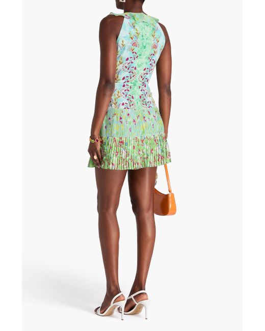Saloni Green Wrap-Effect Printed Silk Crepe De Chine Mini Dress