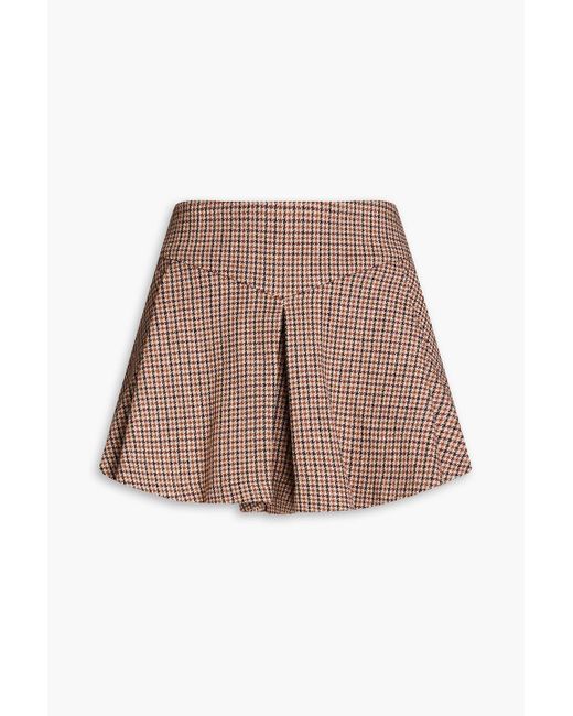 Maje Brown Pleated Prince Of Wales Checked Tweed Shorts