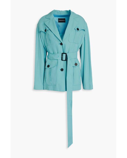 Emporio Armani Blue Belted Cupro-blend Twill Jacket