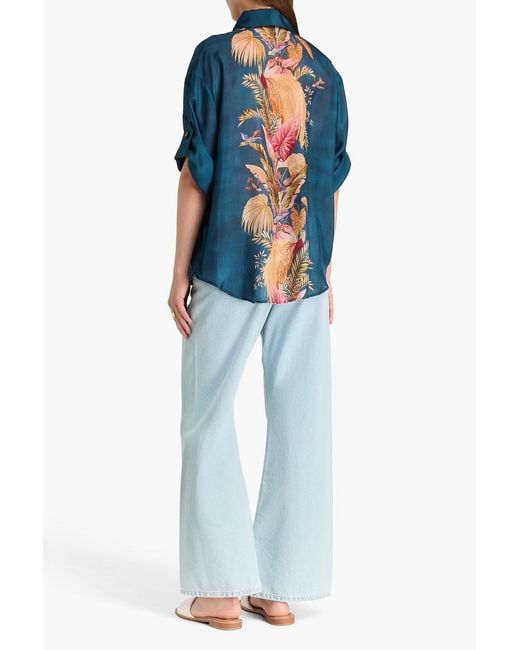 Zimmermann Blue Floral-Print Silk Shirt