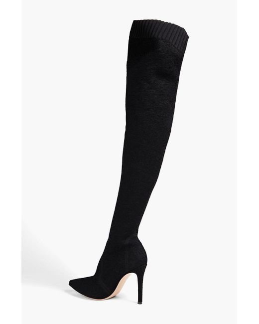 Gianvito Rossi Black Fiona Bouclé-knit Over-the-knee Boots