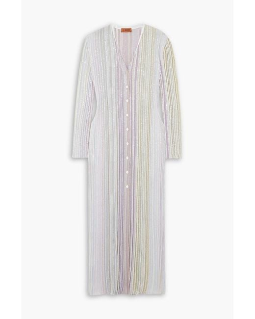 Missoni White Sequin-embellished Striped Ribbed-knit Cardigan