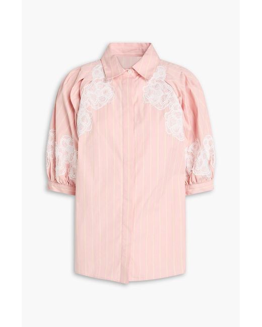 3.1 Phillip Lim Pink Lantern Lace-Trimmed Striped Cotton-Poplin Shirt