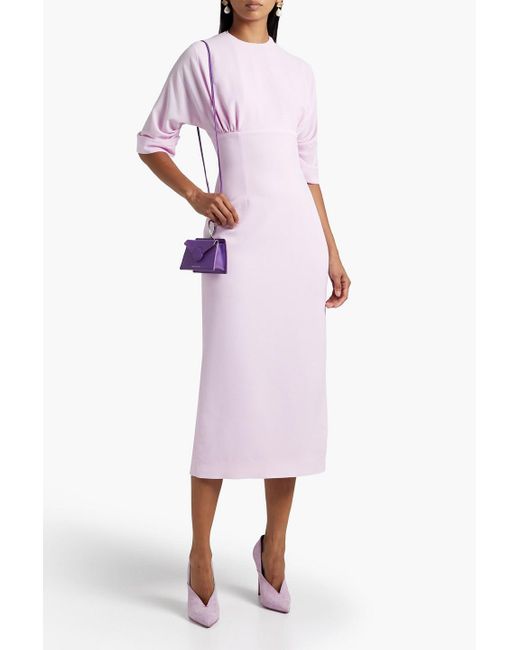 Emilia Wickstead Synthetic Helga Gathered Stretch-crepe Midi Dress in Purple Womens Clothing Dresses Casual and day dresses 