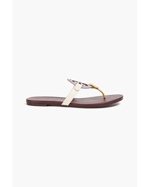 Tory Burch Purple Embellished Color-block Leather Sandals