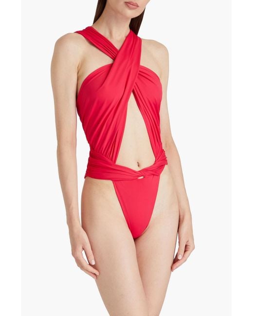 Magda Butrym Red Twisted Ruched Swimsuit