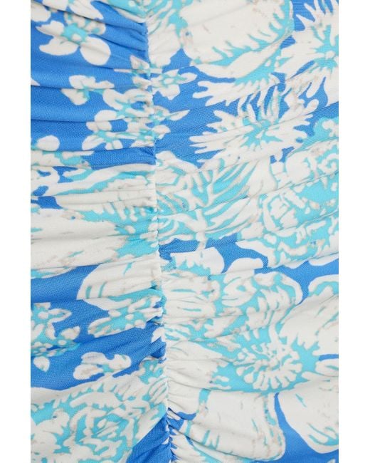 Diane von Furstenberg Blue Stephen Off-The-Shoulder Printed Jersey Midi Dress