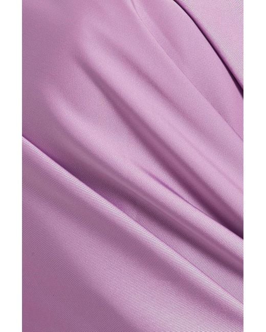 Rhea Costa Purple Wrap-effect Satin Gown