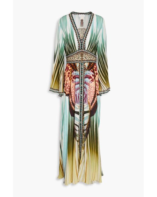 Camilla Metallic Crystal-embellished Printed Silk Crepe De Chine Maxi Dress