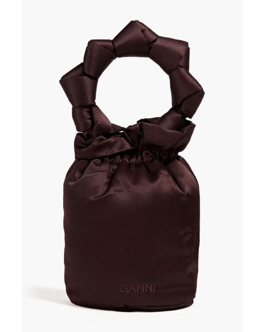Ganni Red Knotted Satin Bucket Bag