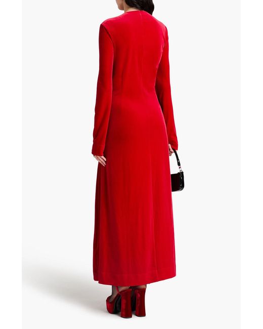 Ganni Red Twisted Velvet Maxi Dress