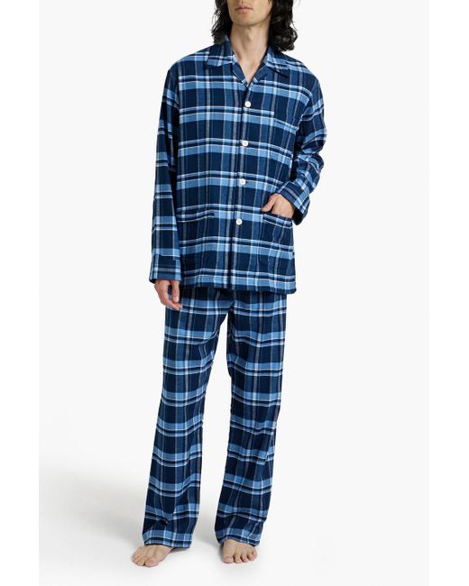 Derek Rose Blue Kelburn Checked Cotton-flannel Pajama Set for men