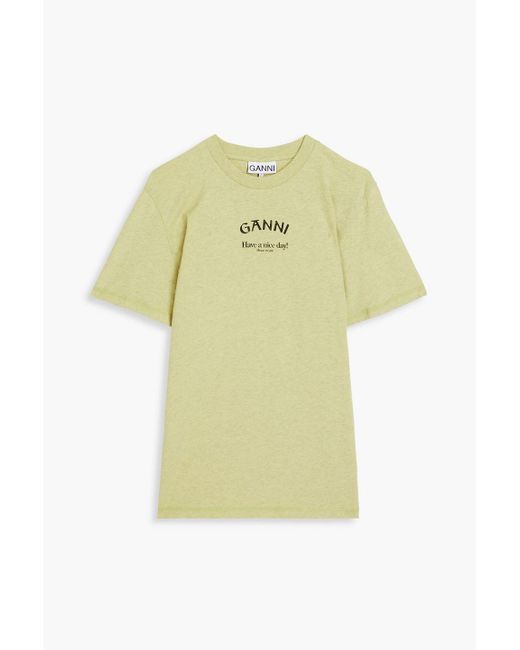 Ganni Yellow Printed Cotton-jersey T-shirt