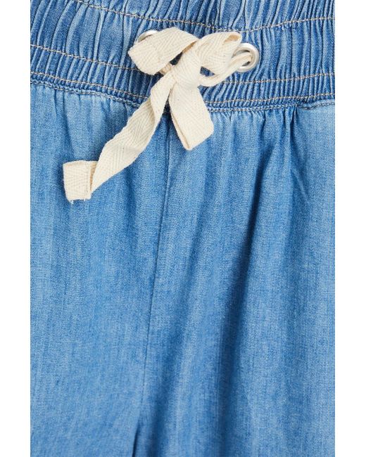 FRAME Blue Cotton And Linen-blend Chambray Wide-leg Pants
