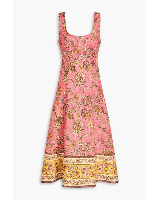 Zimmermann Pink Midikleid aus leinen mit floralem print und cut-outs