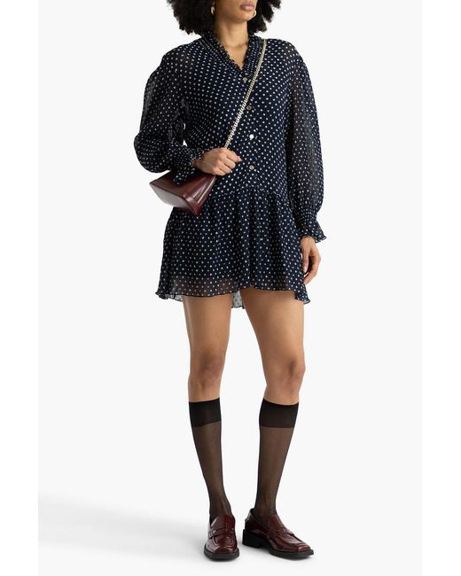 Sandro Blue Polka-dot Fil Coupé Georgette Mini Dress