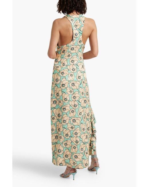 Agua Bendita White Gerbera Botanico Celeste Ruffled Floral-print Jacquard Maxi Dress