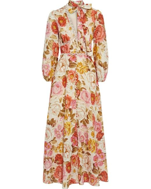 Zimmermann Multicolor Bonita Long-sleeve Floral Linen Dress
