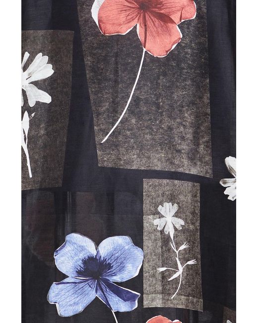 Ganni Black Floral Linen And Silk Maxi Dress