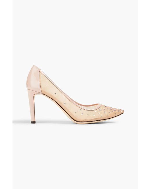 Giuseppe Zanotti Pink Patent Leather-trimmed Crystal-embellished Mesh Pumps