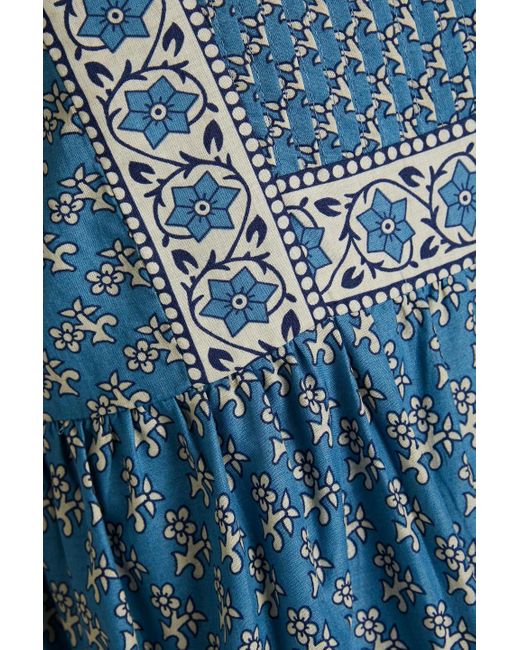 Sea Blue Fernanda Pintucked Floral-print Cotton Mini Dress