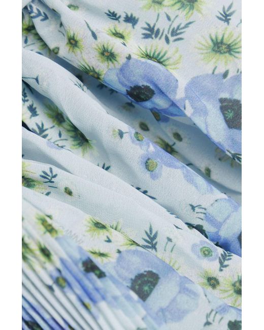 Ganni Blue Tiered Floral-print Georgette Mini Dress